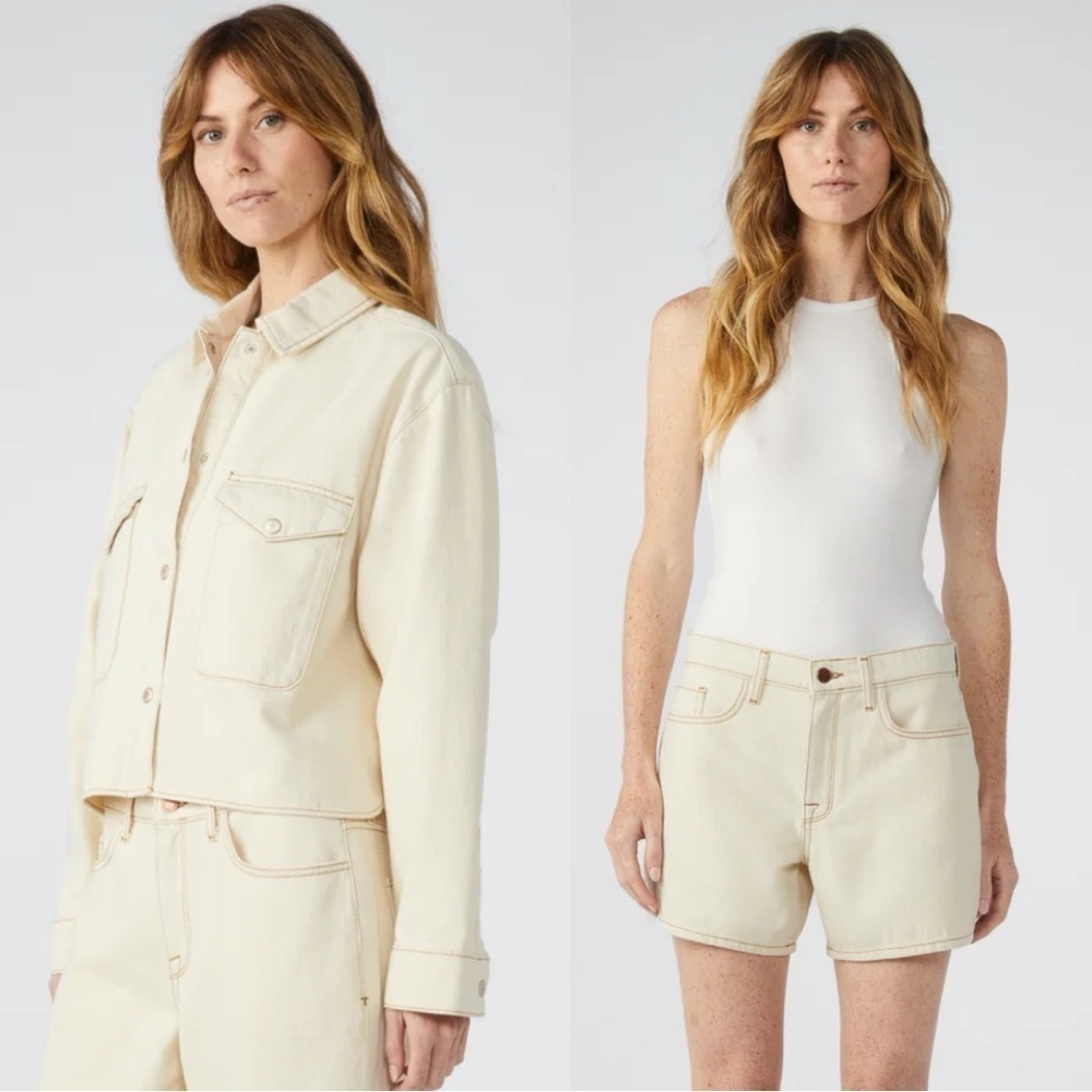 Triarchy Denim Ms. Castro Oversized Crop Shirt and T-Baggy Shorts Off White
